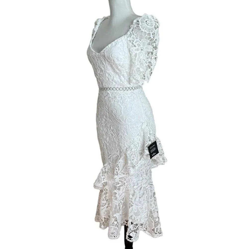 NWT Lulus Briarwood Lace Ruffled Midi Dress Size Small